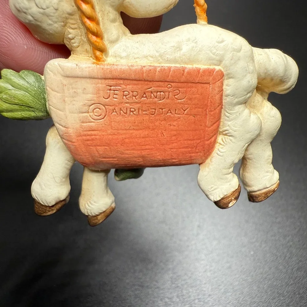Jerrandi Italy‎ Ceramic Lamb with Basket Ornament Figurine Easter Spring